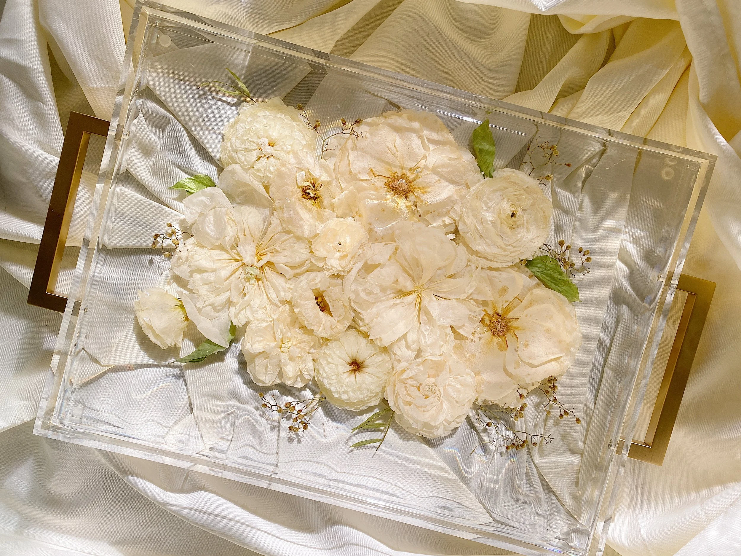 16x12 rectangle, acrylic tray with Gold Handles