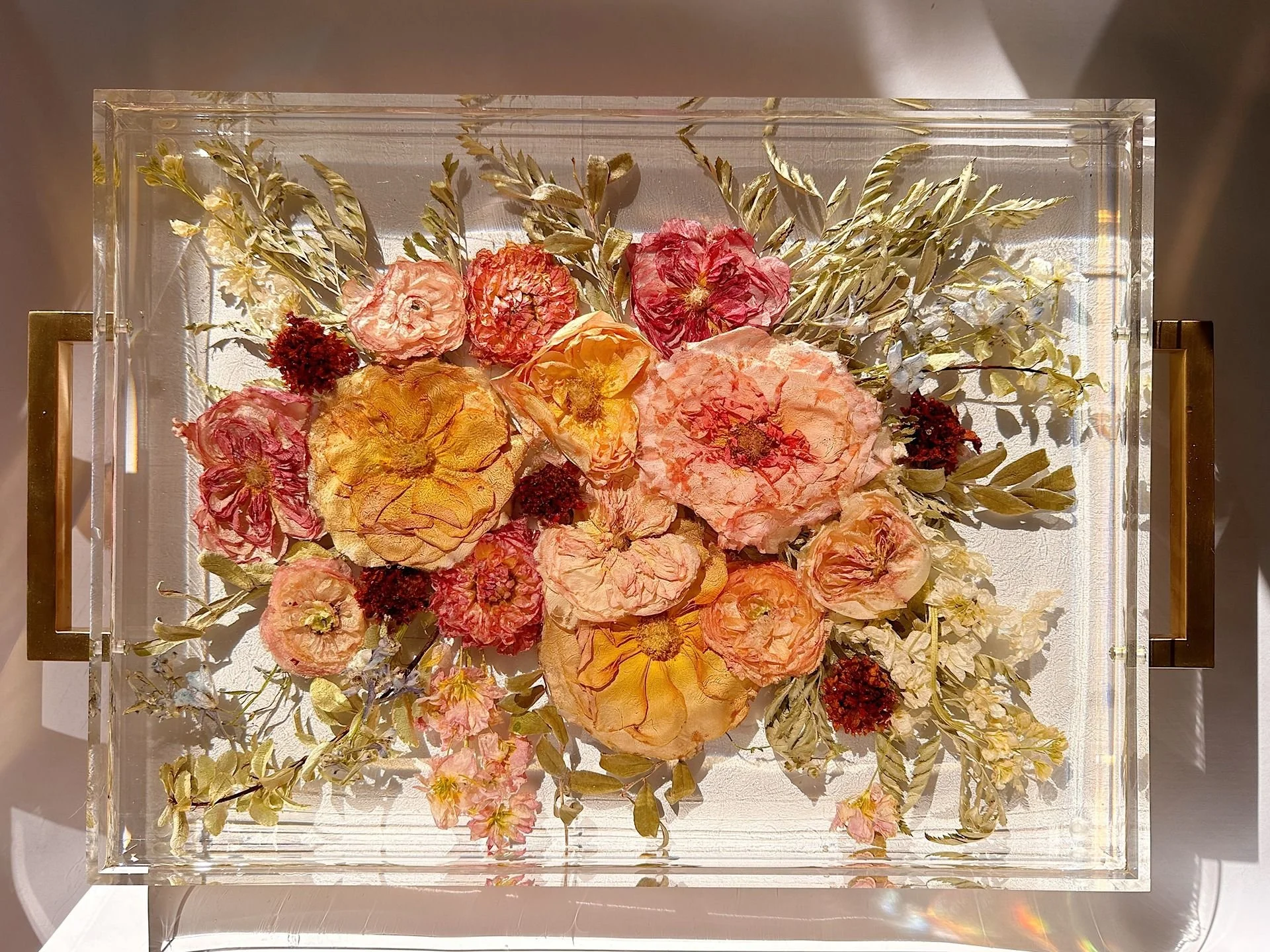 11x14 RECTANGLE Acrylic Tray Serving Tray with Gold Handles 