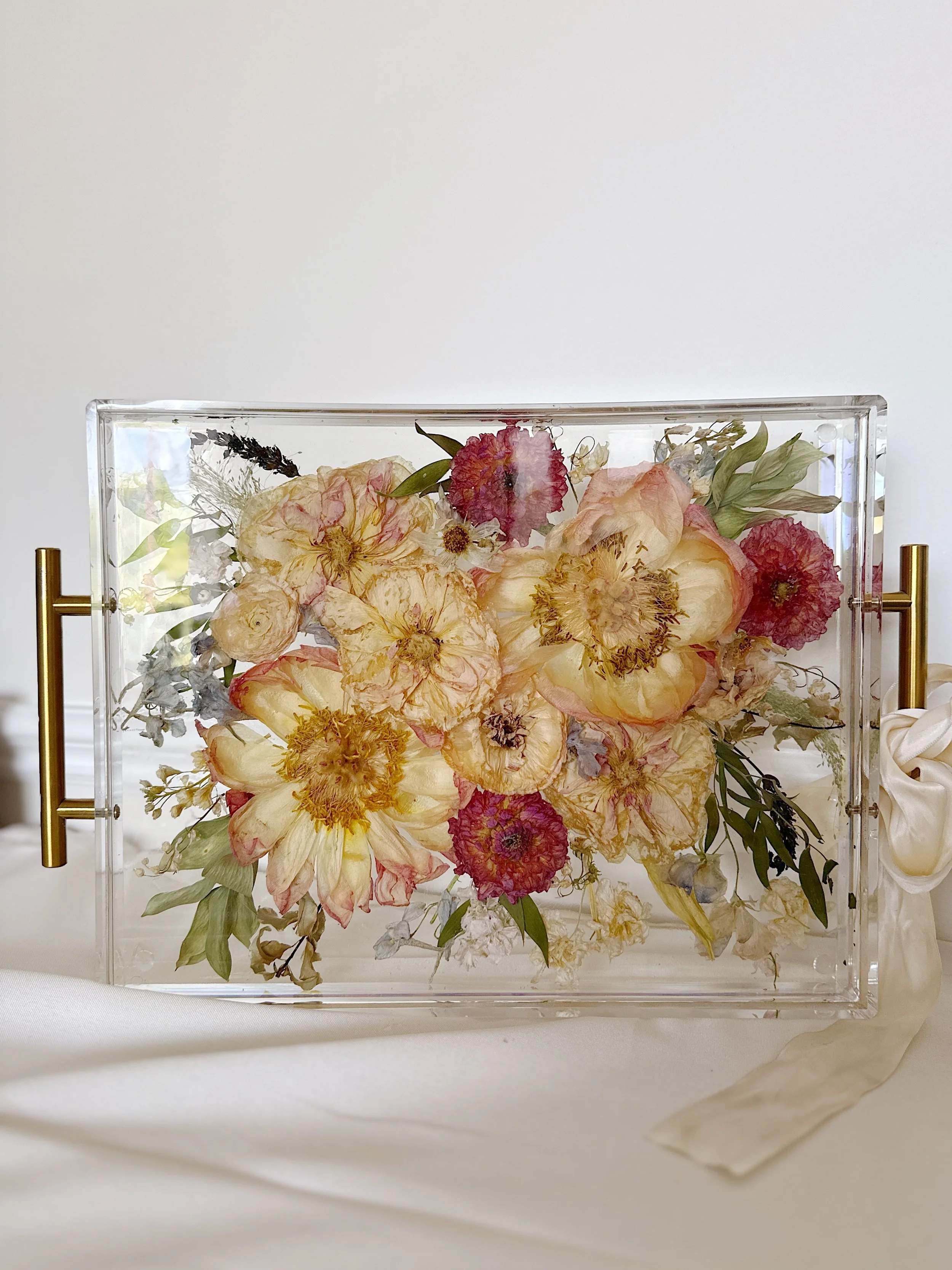 11x14 RECTANGLE Acrylic Tray Serving Tray with Gold Handles 