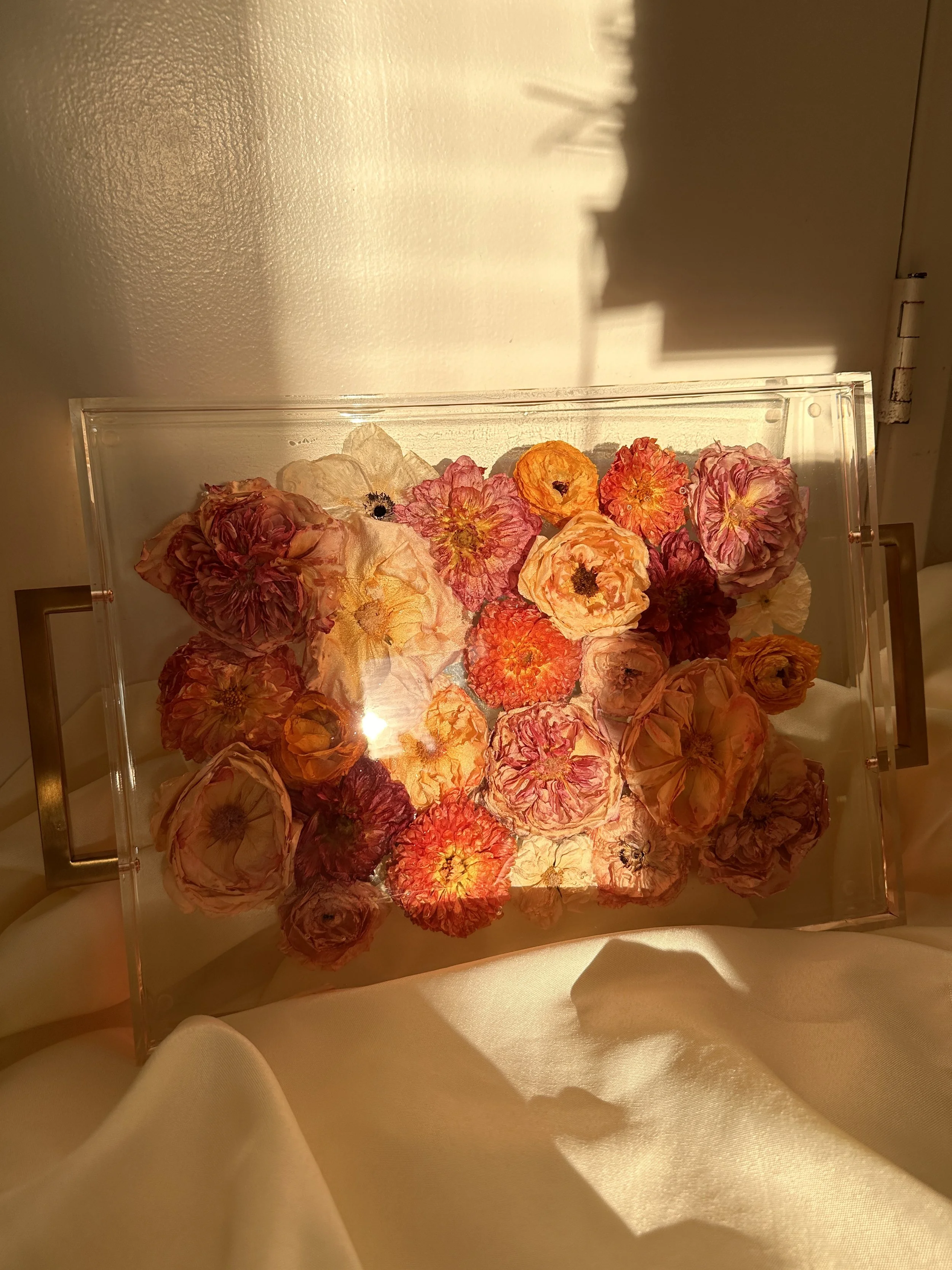 11x14 RECTANGLE Acrylic Tray Serving Tray with Gold Handles 
