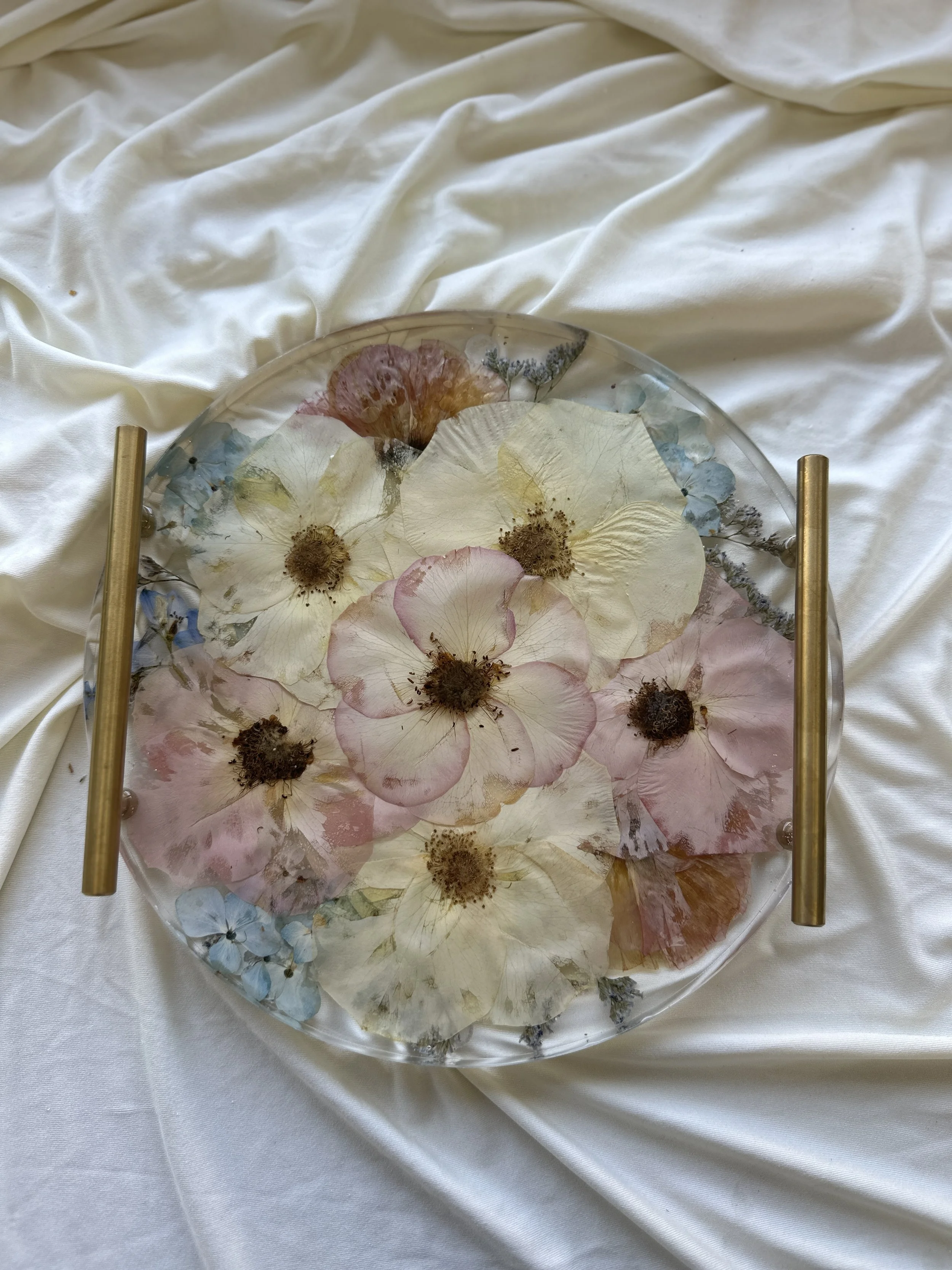 10" Round Resin Tray Gold Handles 