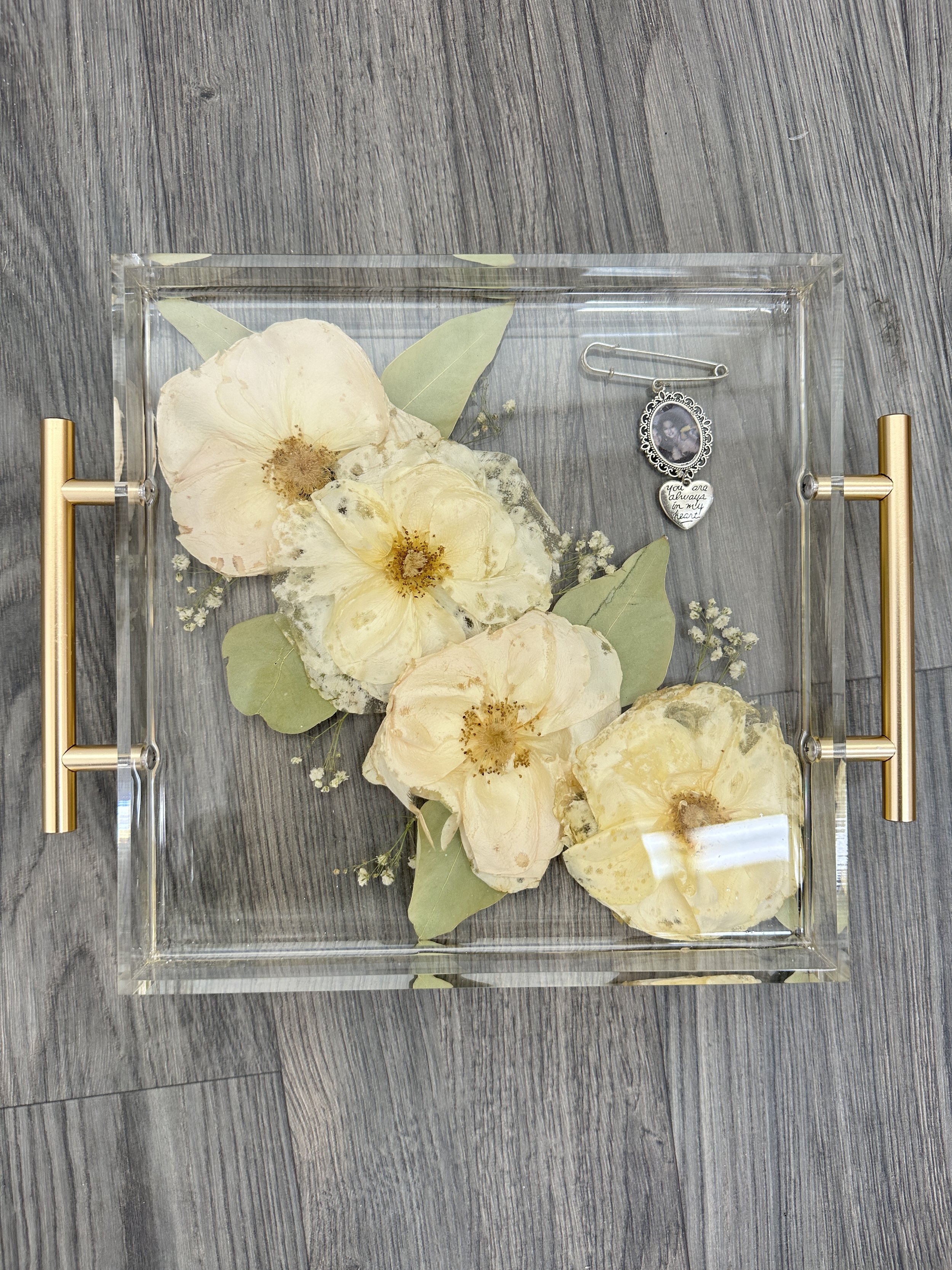 12x12 Square Acrylic Tray Serving Tray with Gold Handles 