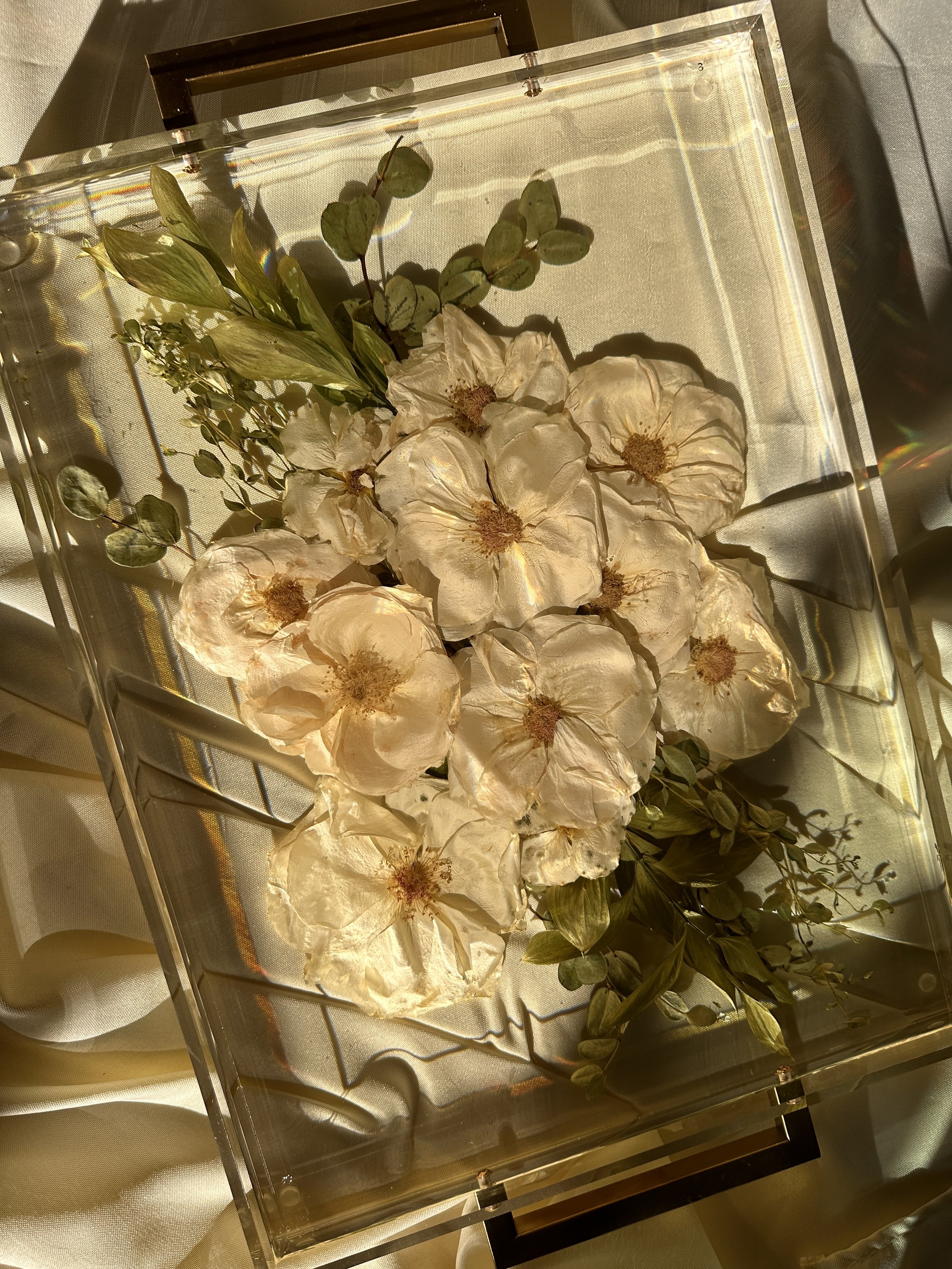 16x12 rectangle, acrylic tray with Gold Handles