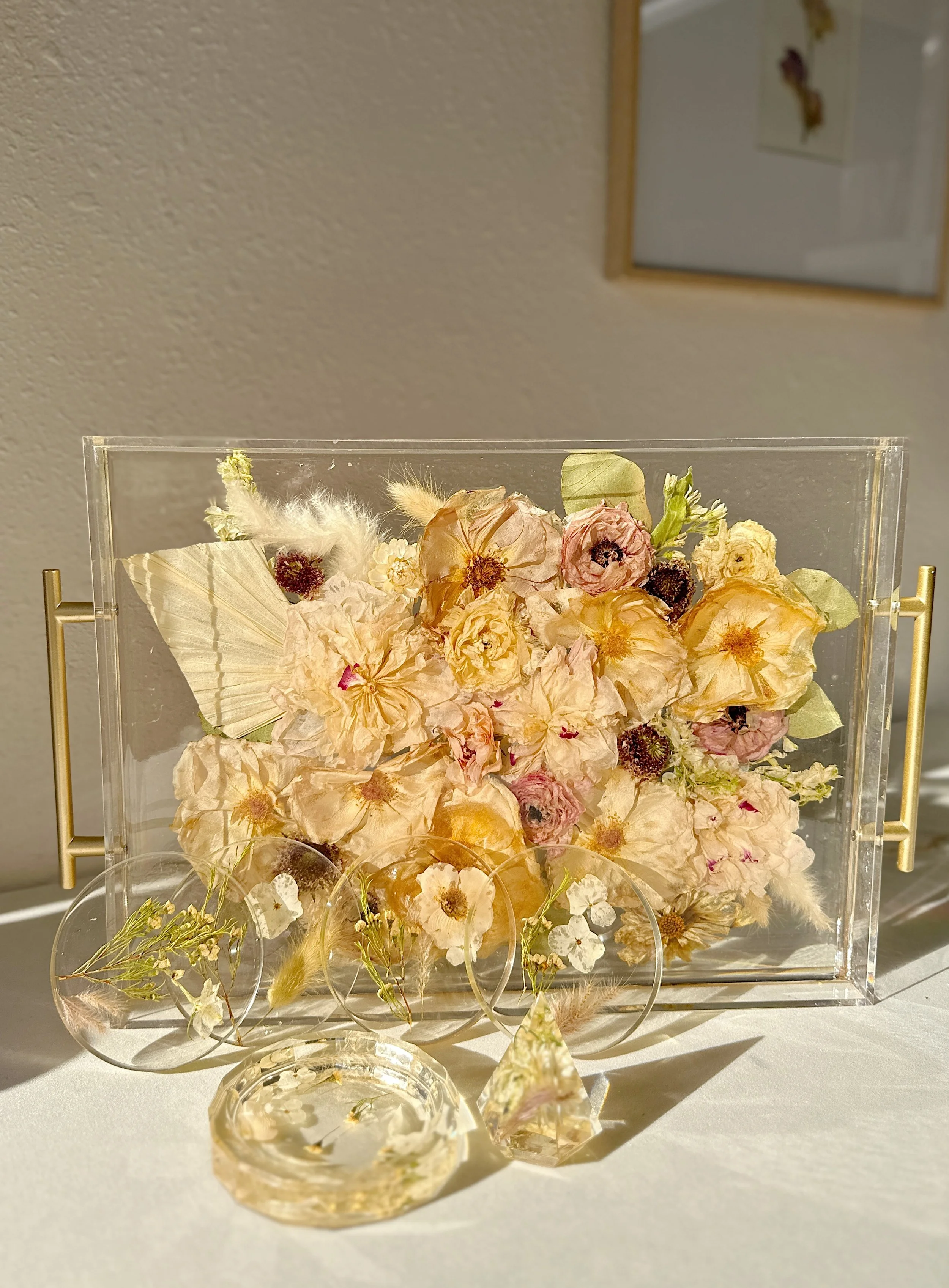 16x12 rectangle, acrylic tray with Gold Handles