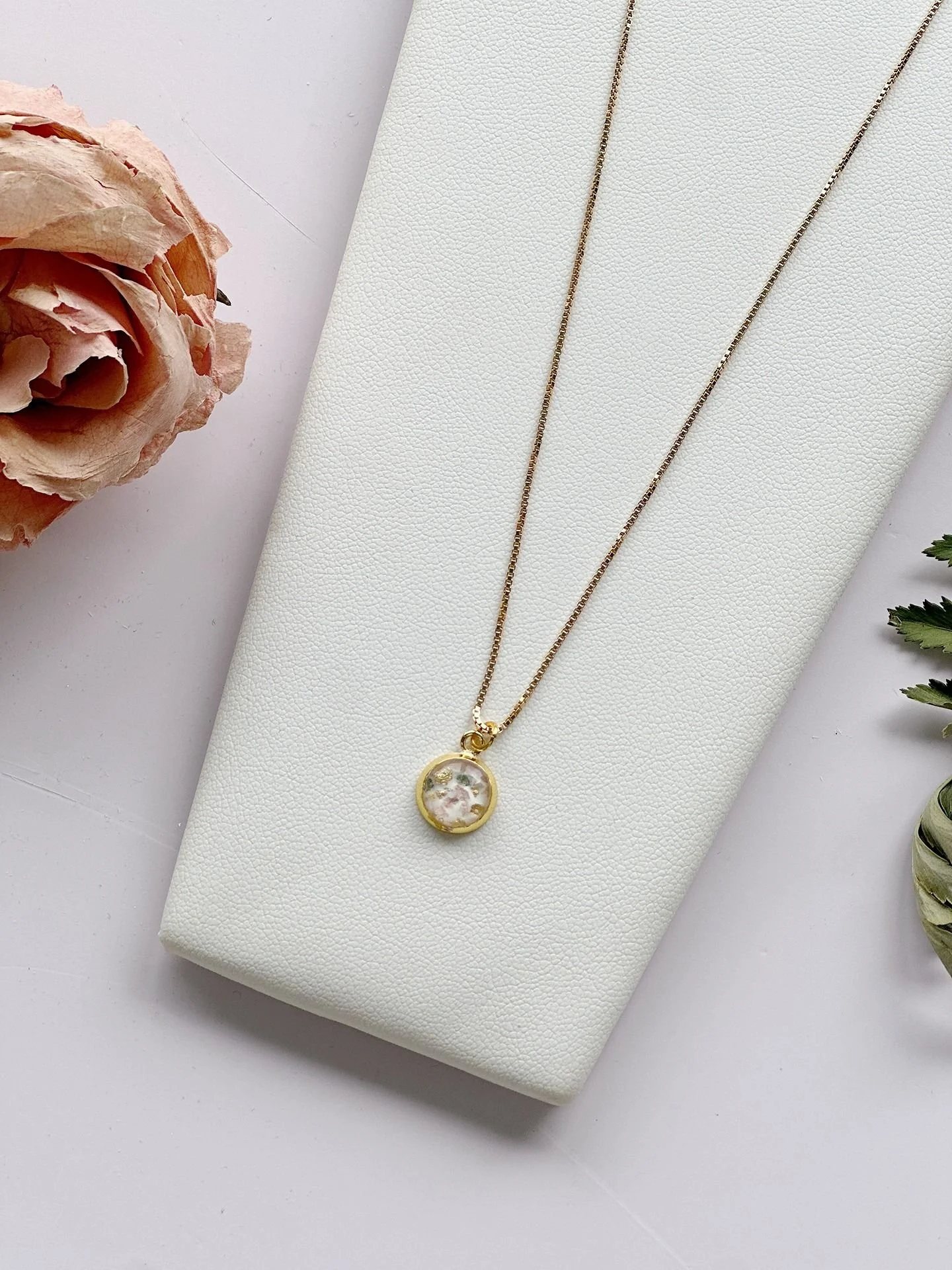 WHITE 8mm ROUND 14k Gold Plated 16" Necklace 