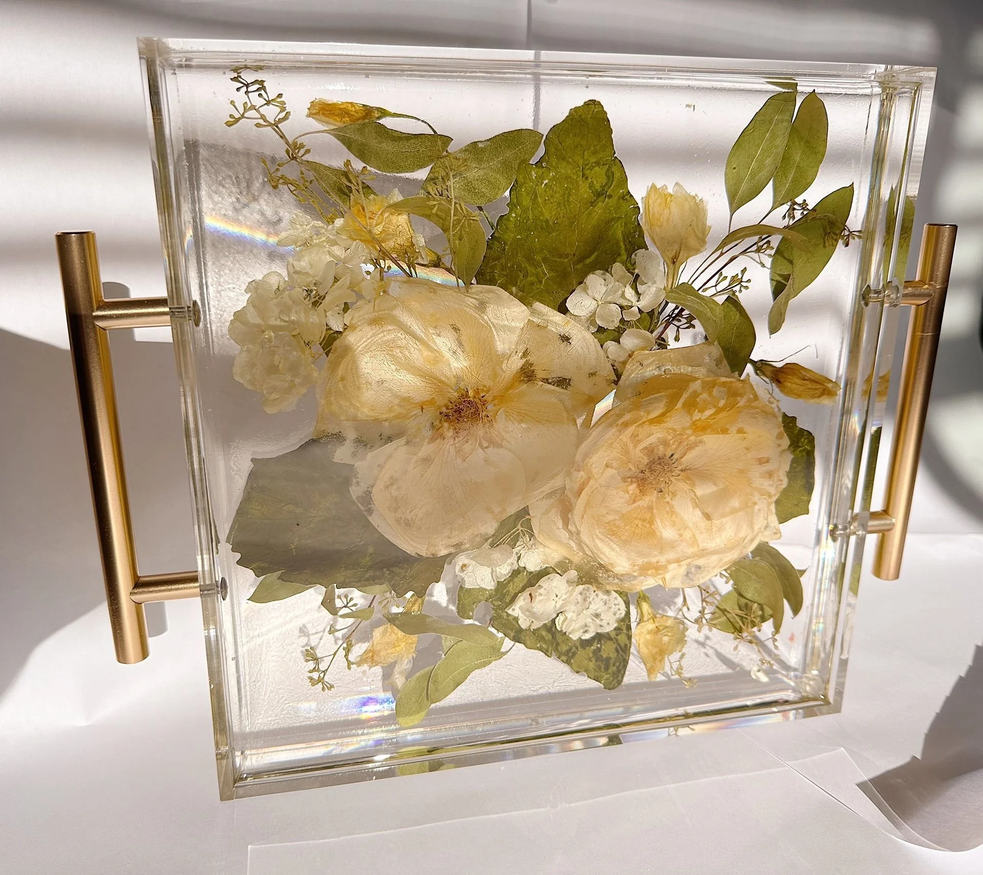 12x12 Square Acrylic Tray Serving Tray with Gold Handles 