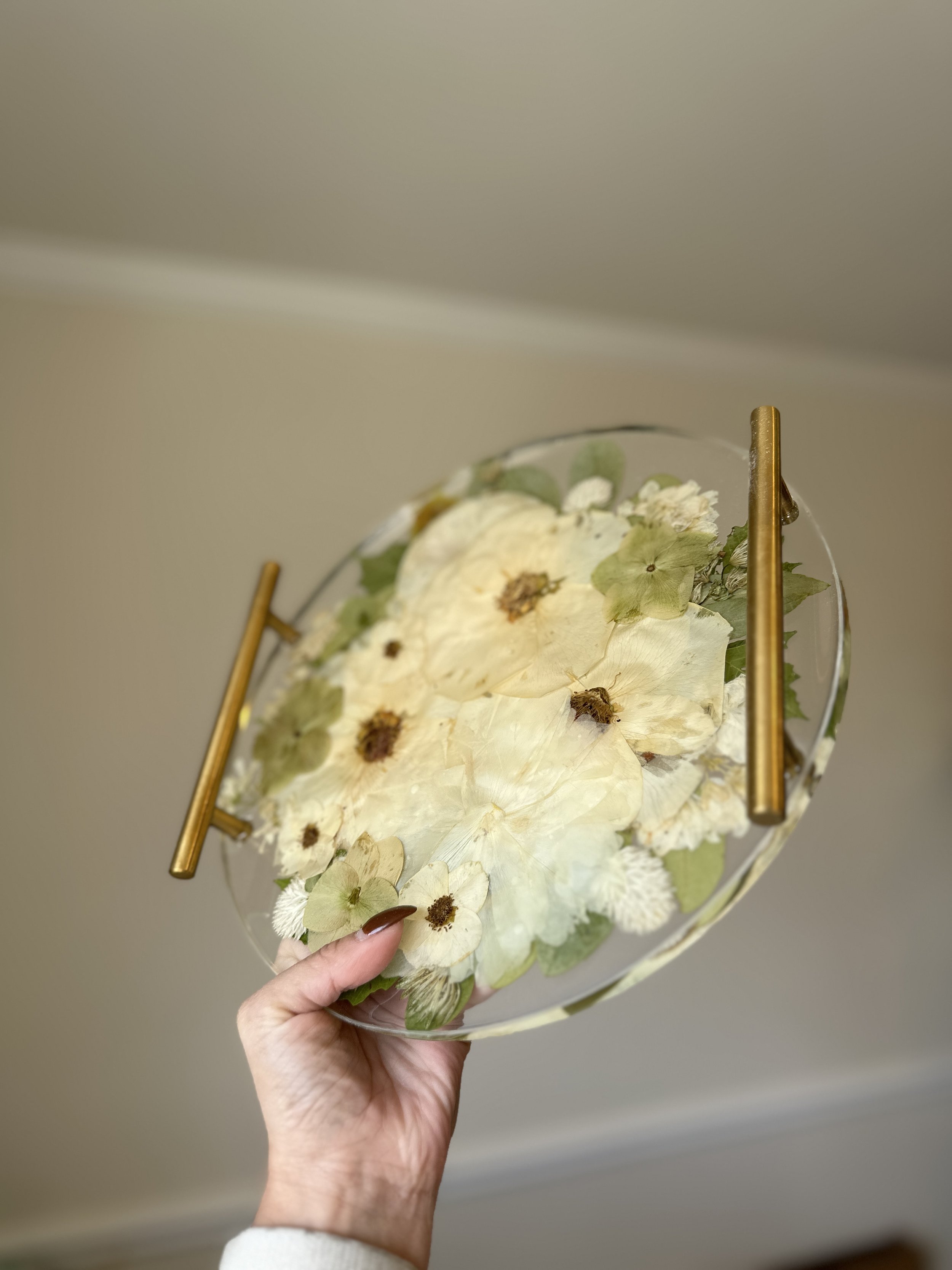 10" Round Resin Tray Gold Handles 