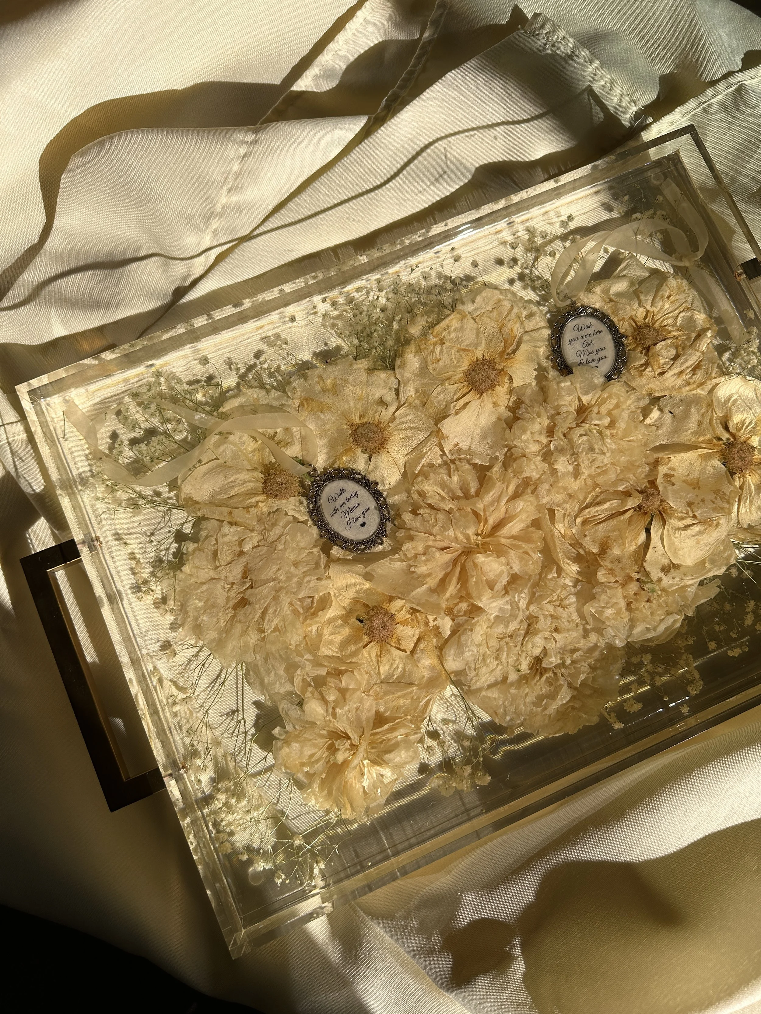 16x12 rectangle, acrylic tray with Gold Handles
