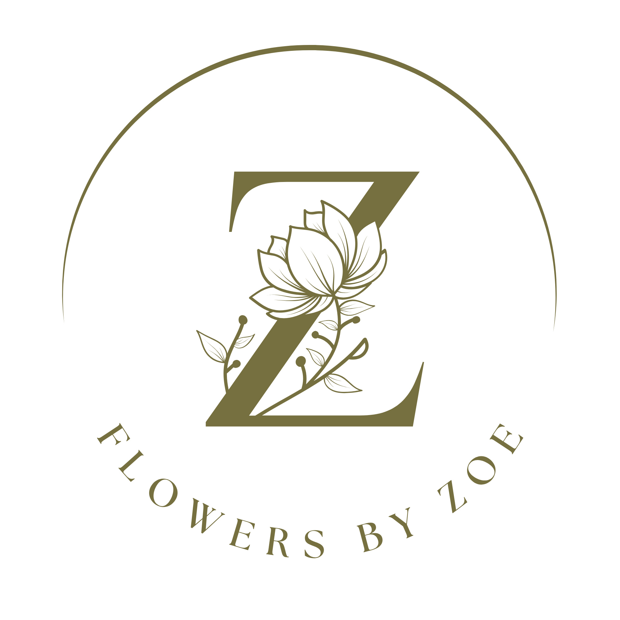 Flowers By Zoe Logo in cream and green colours