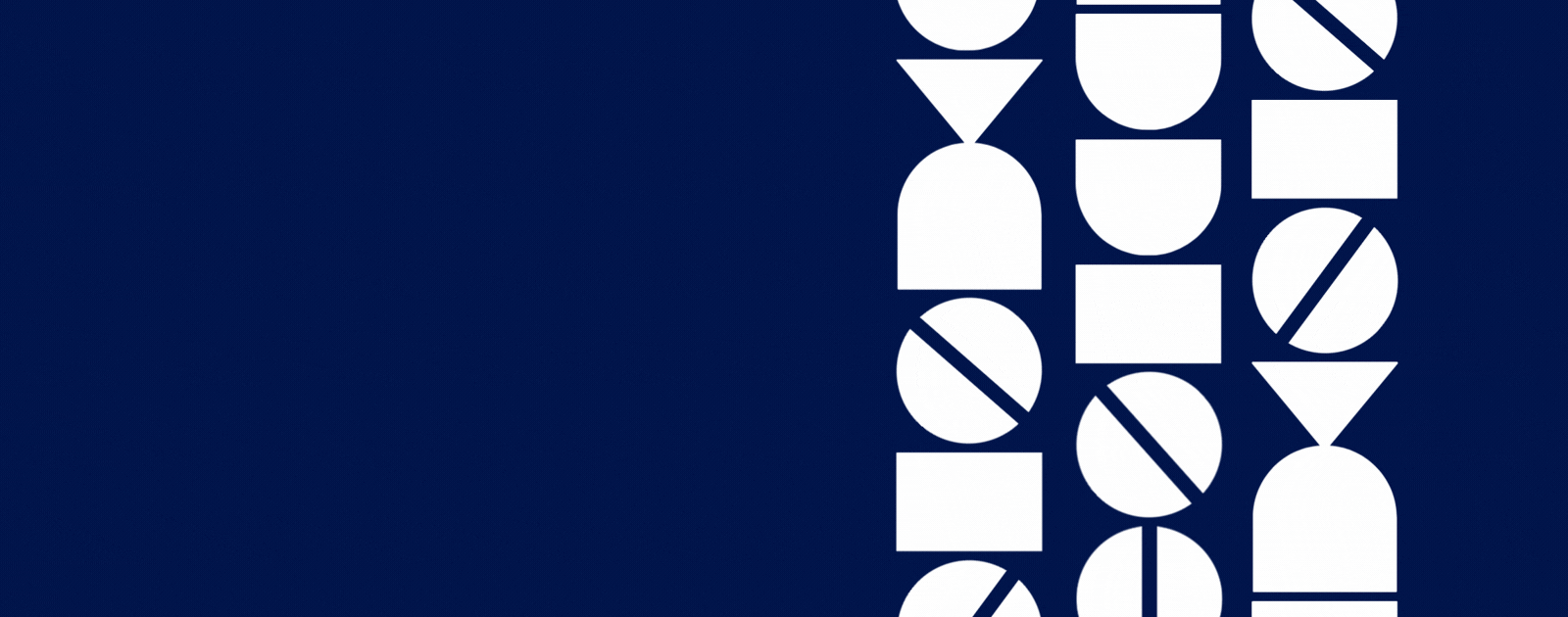 A solid navy blue background with three columns of shapes representing coffee moving vertically.
