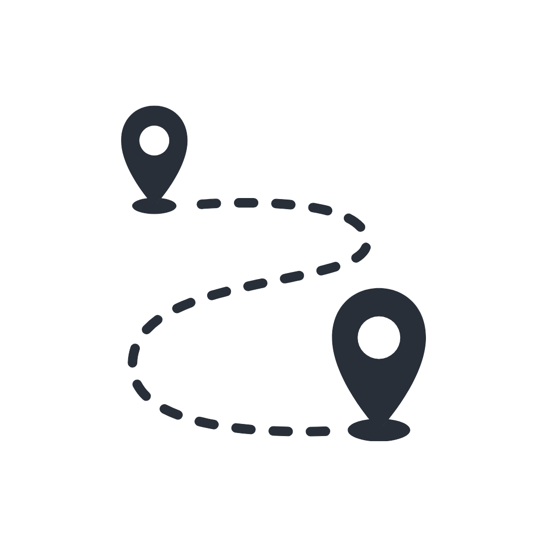 Icon of a dotted path with two location pins, one at the start and one at the end.