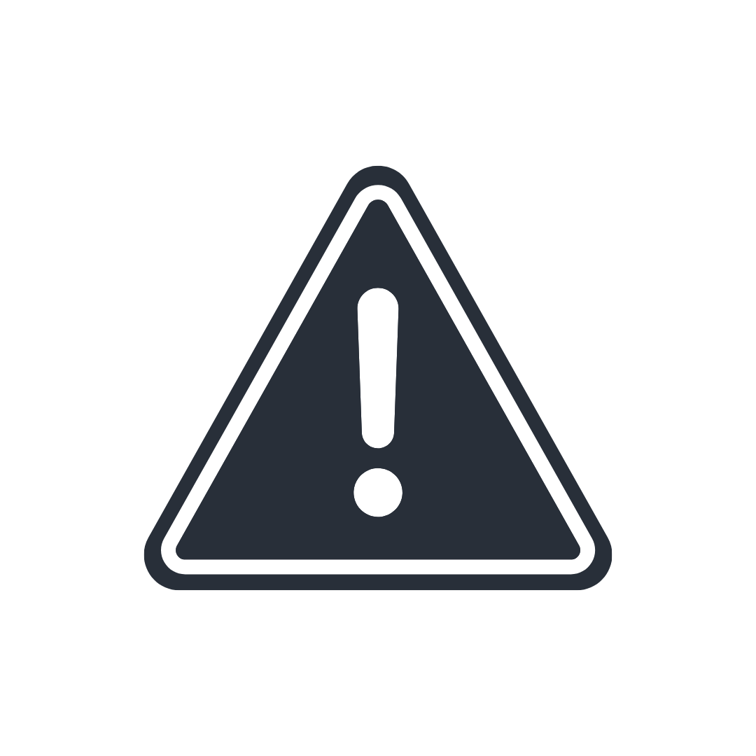 Black warning sign with a white exclamation mark inside a triangle.
