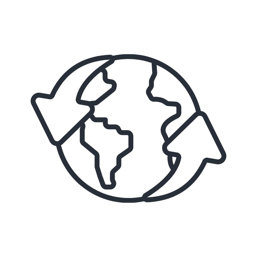 Outline drawing of the Earth with an arrow wrapped around it, symbolizing global environmental awareness.