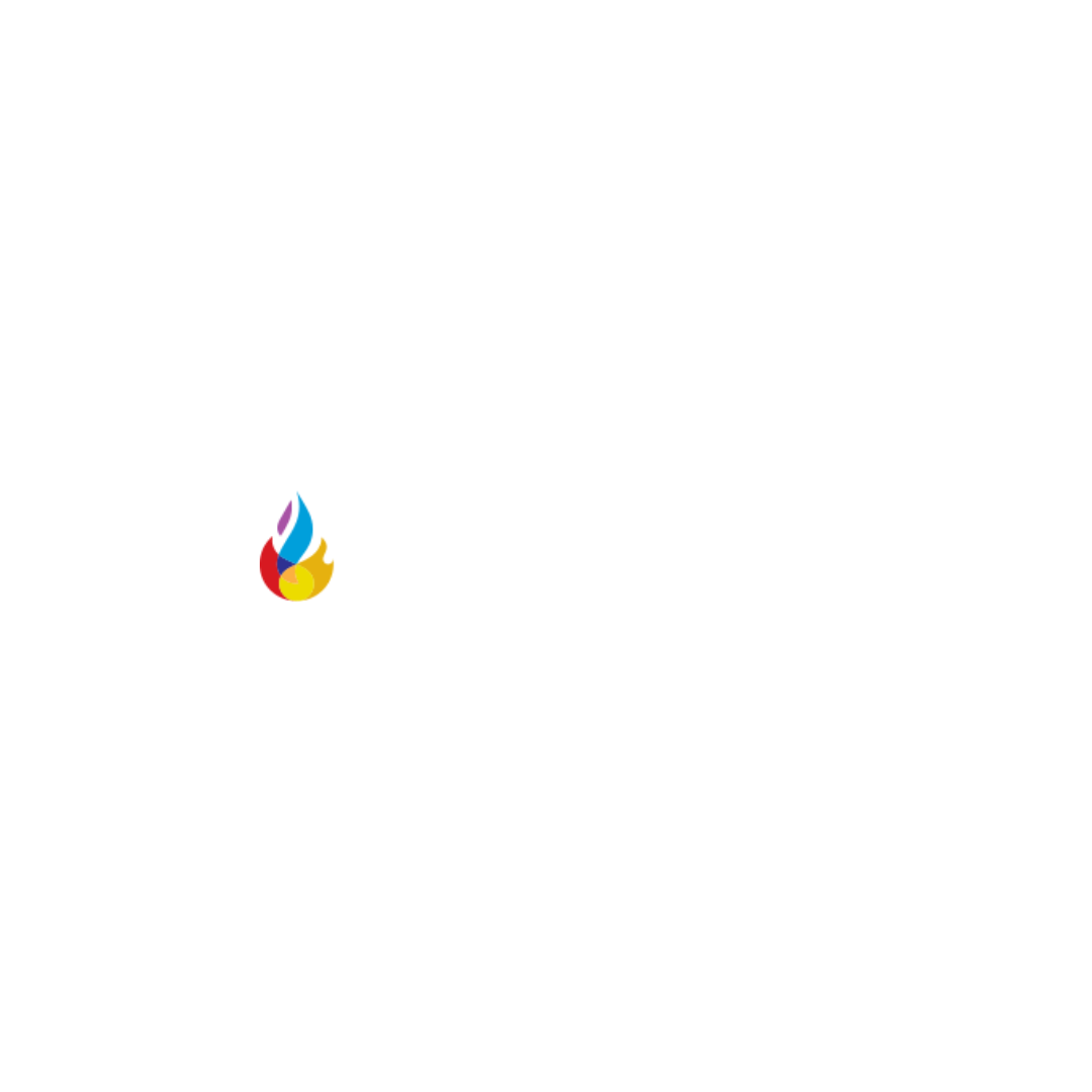 Logo of World Food Champoonships showing the components of fire safety, including a flame and fire extinguisher, with labels and arrows indicating different parts.
