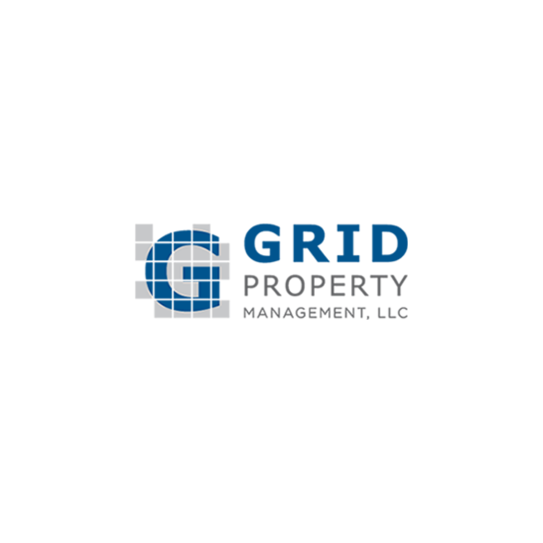 Logo of GRID Property Management with stylized text and colors