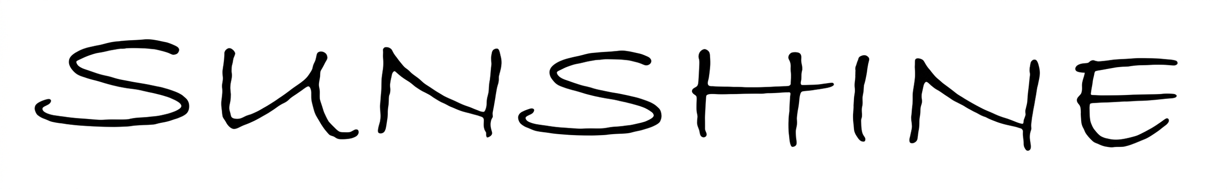 Handwritten word 'SUNSHINE' in black ink on a white background.