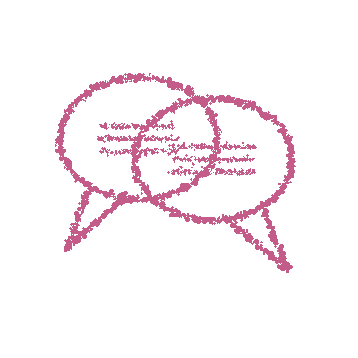 Two overlapping chalkboard speech bubbles, one with scribbles and the other with lines, on a black background.