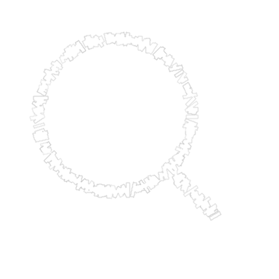 Magnifying glass icon with a circular shape and a handle on a black background.