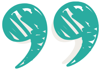 Two stylized semi-colons in teal and white.