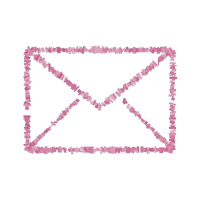 Pink pixelated outline of an envelope on a black background.