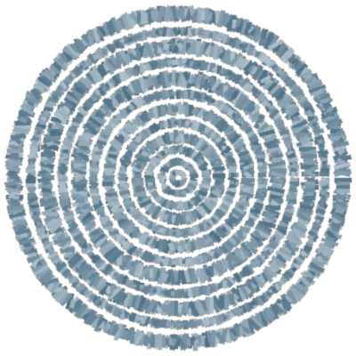A spiral pattern with blue lines and red dotted markings on a black background.