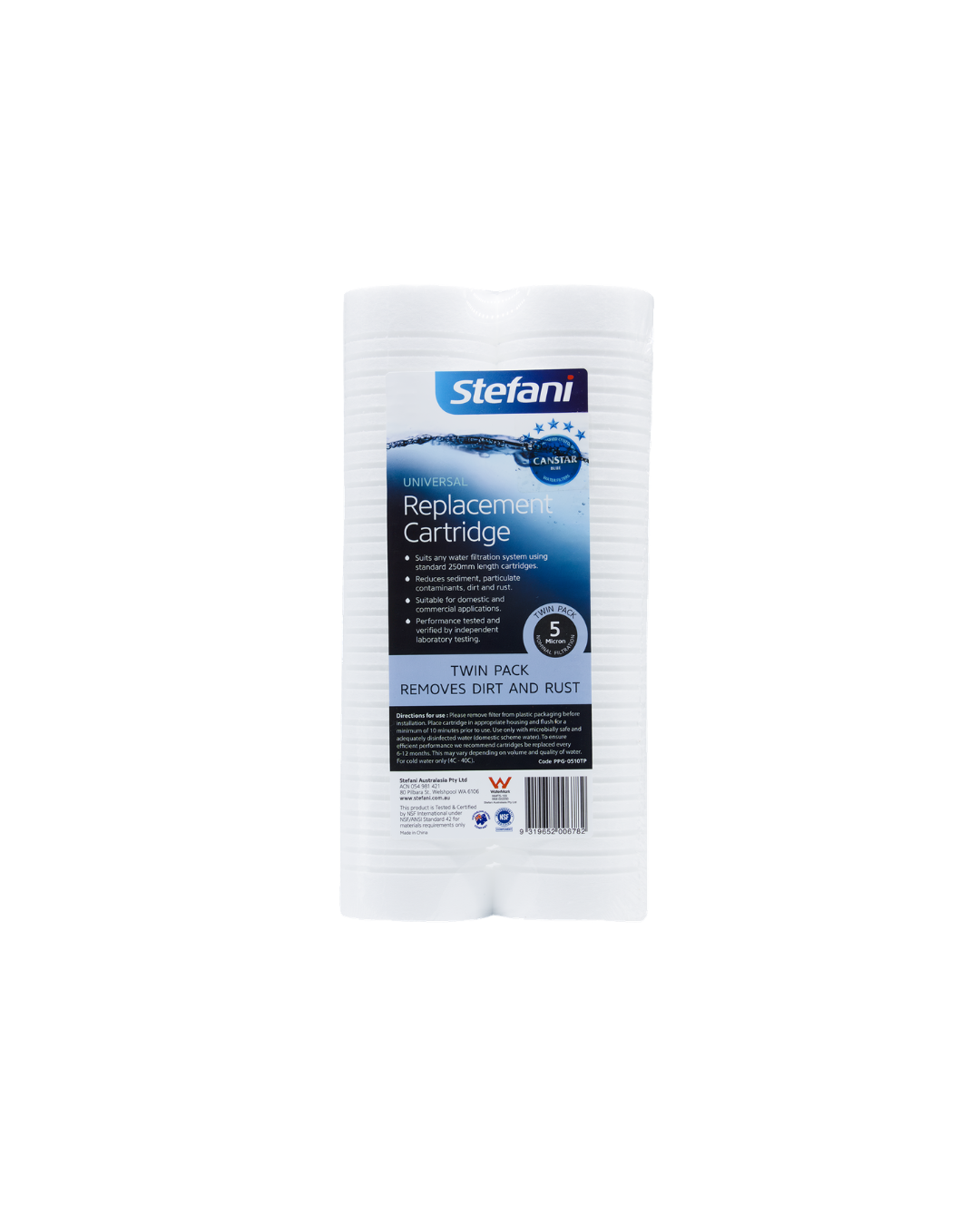 Stefani Universal Replacement Sediment Cartridge 5 Micron Twin Pack