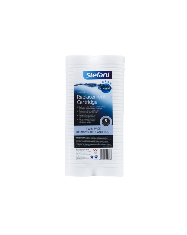 Stefani 10" Universal replacement cartridge Sediment 5 Micron TWIN PACK