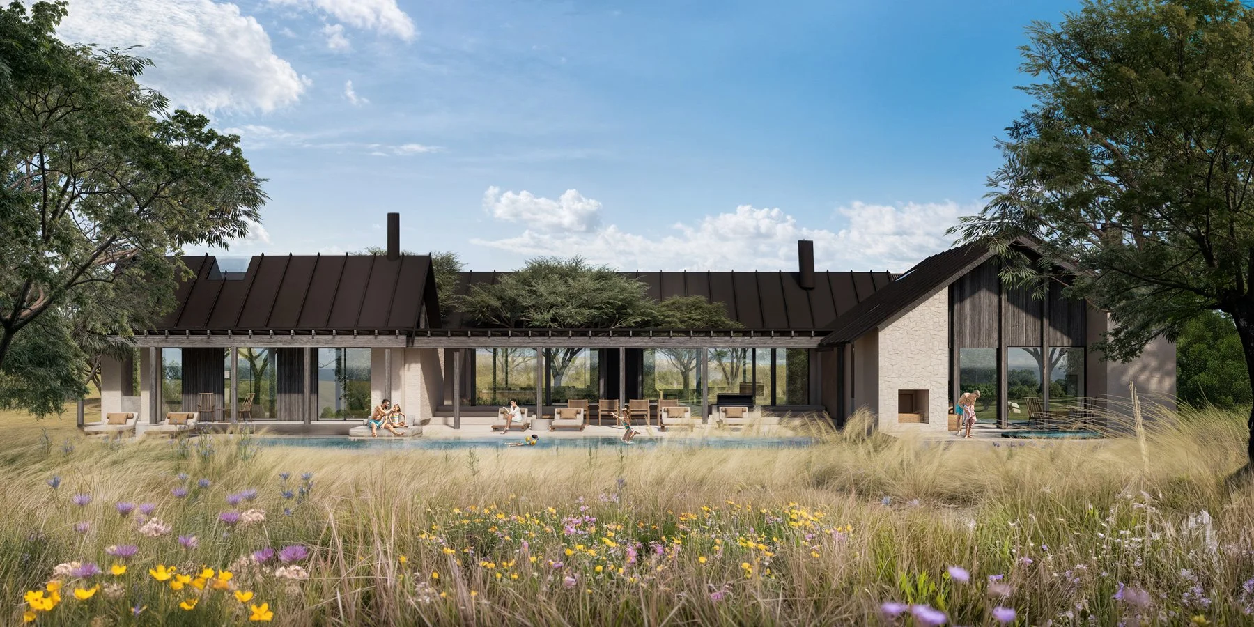 An image showing people enjoying the pool at the best rural EB5 project hotel project Waldorf Astoria.