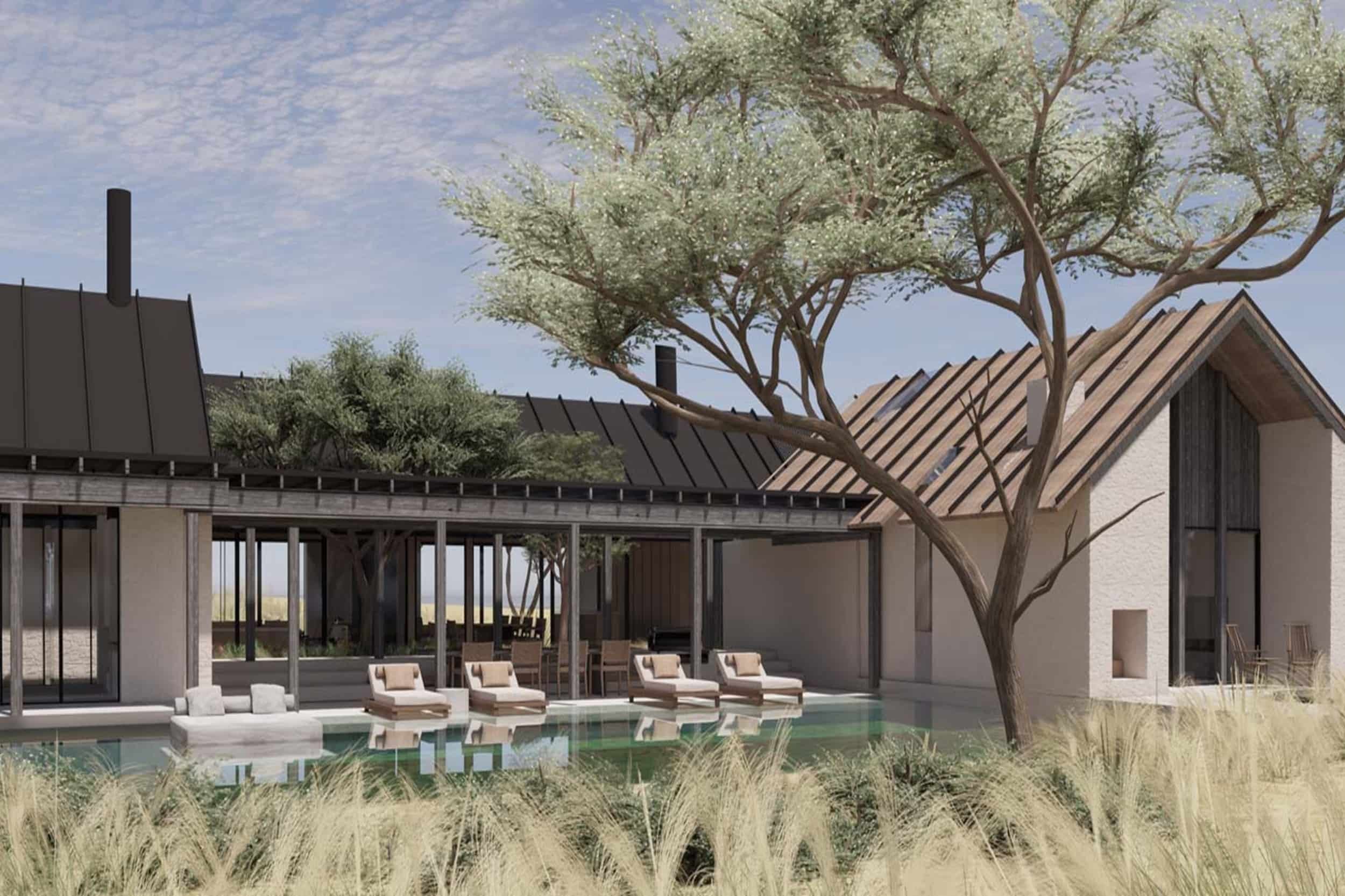 Architectural rendering of upscale Texas Hill Country resort, representing rural luxury real estate in EB5 Green Card investment projects.