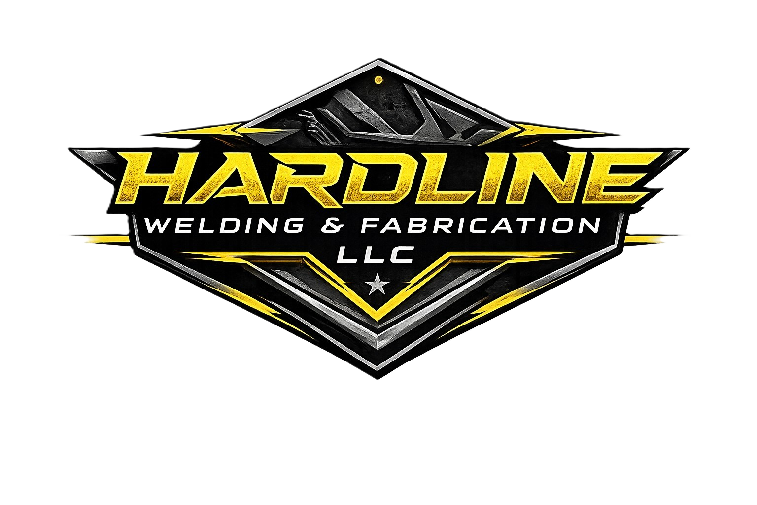 Logo for Hardline Welding & Fabrication LLC with bold yellow and black design.