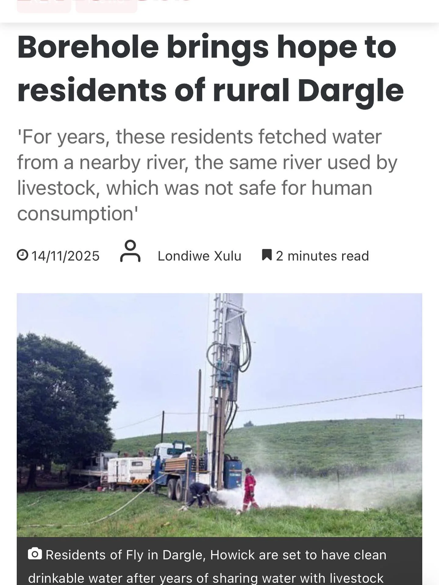 Access to clean water shouldn&rsquo;t depend on where you&rsquo;re born.

For years, families in rural Dargle relied on river water shared with livestock&mdash;unsafe and undignified. Today, a single borehole is changing lives, bringing safe, drinkab