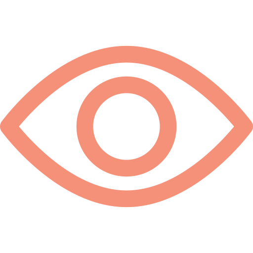 A stylized eye symbol with a pink outline on a black background.