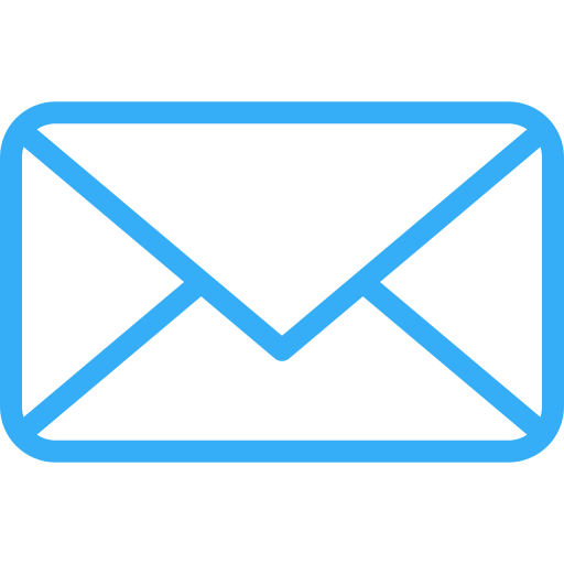 Icon of an envelope in blue outline.