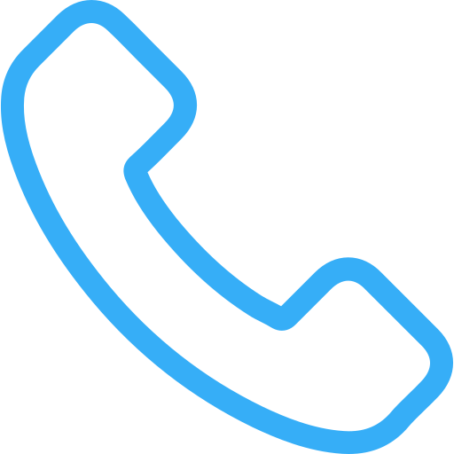 Blue hotline phone icon on black background.