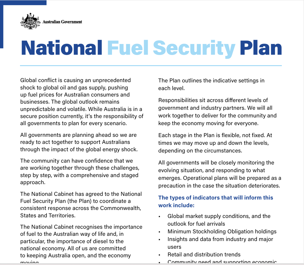 The National Fuel Security Plan