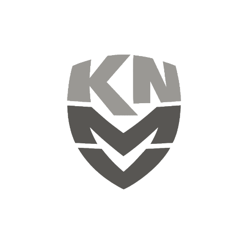 A black and gray logo with a shield shape containing the letters K, N, and M.