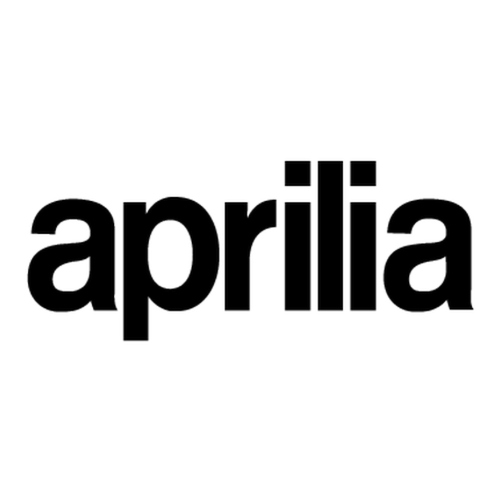 Black background with the word 'Aprilia' in bold, lowercase letters.