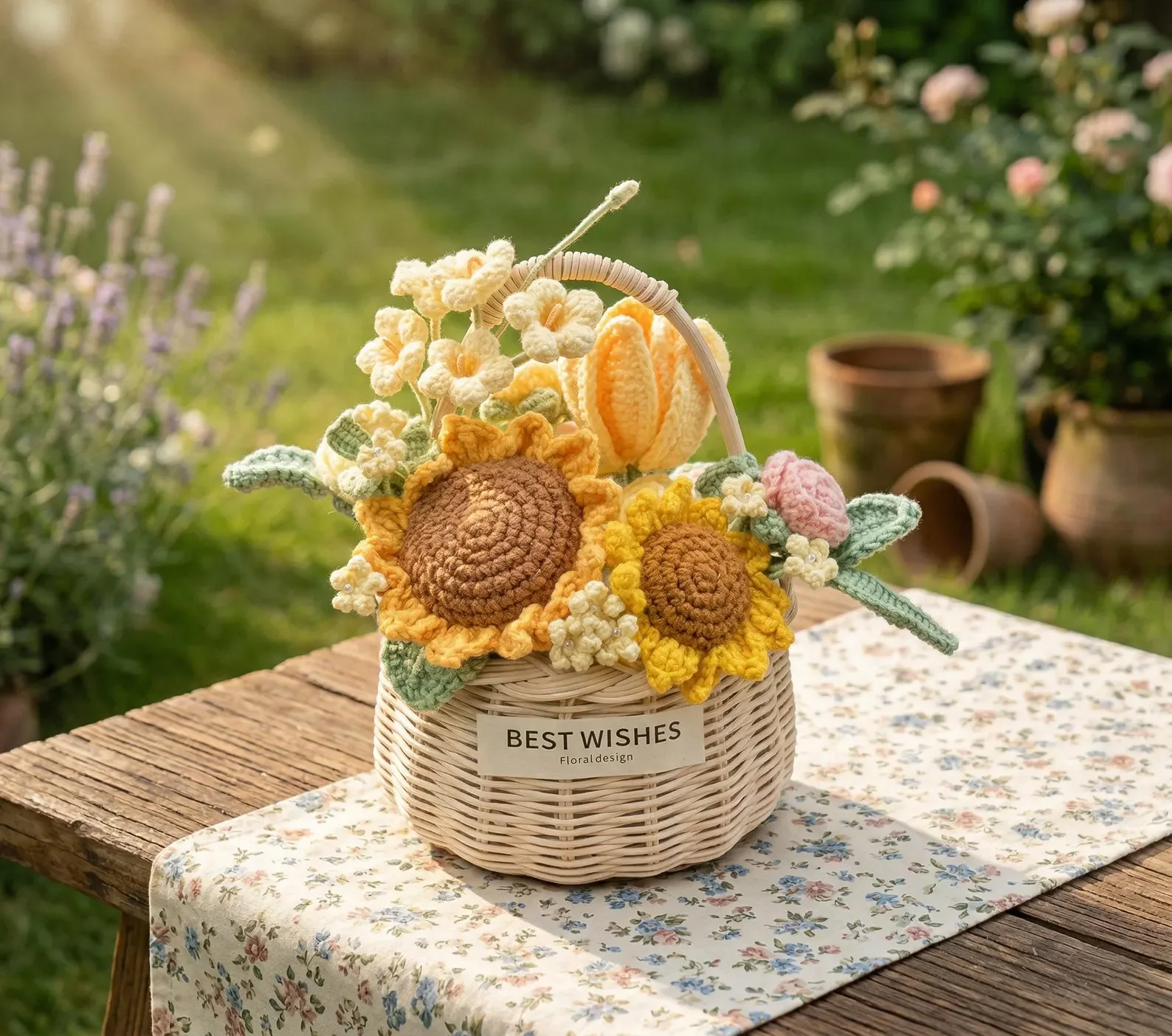 Handmade Sunflower Crochet Flower Basket