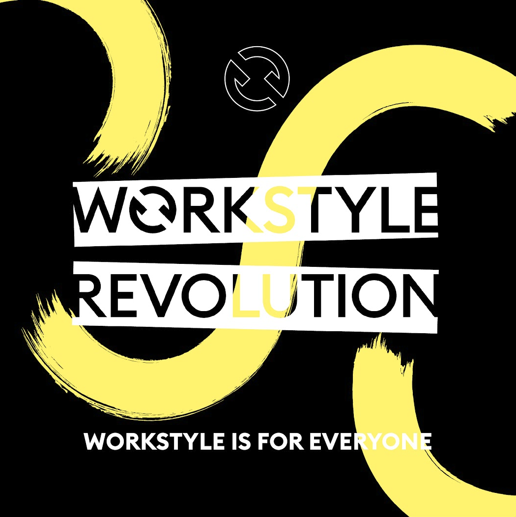 Squiggly yellow lines with the wording 'workstyle is for everyone'