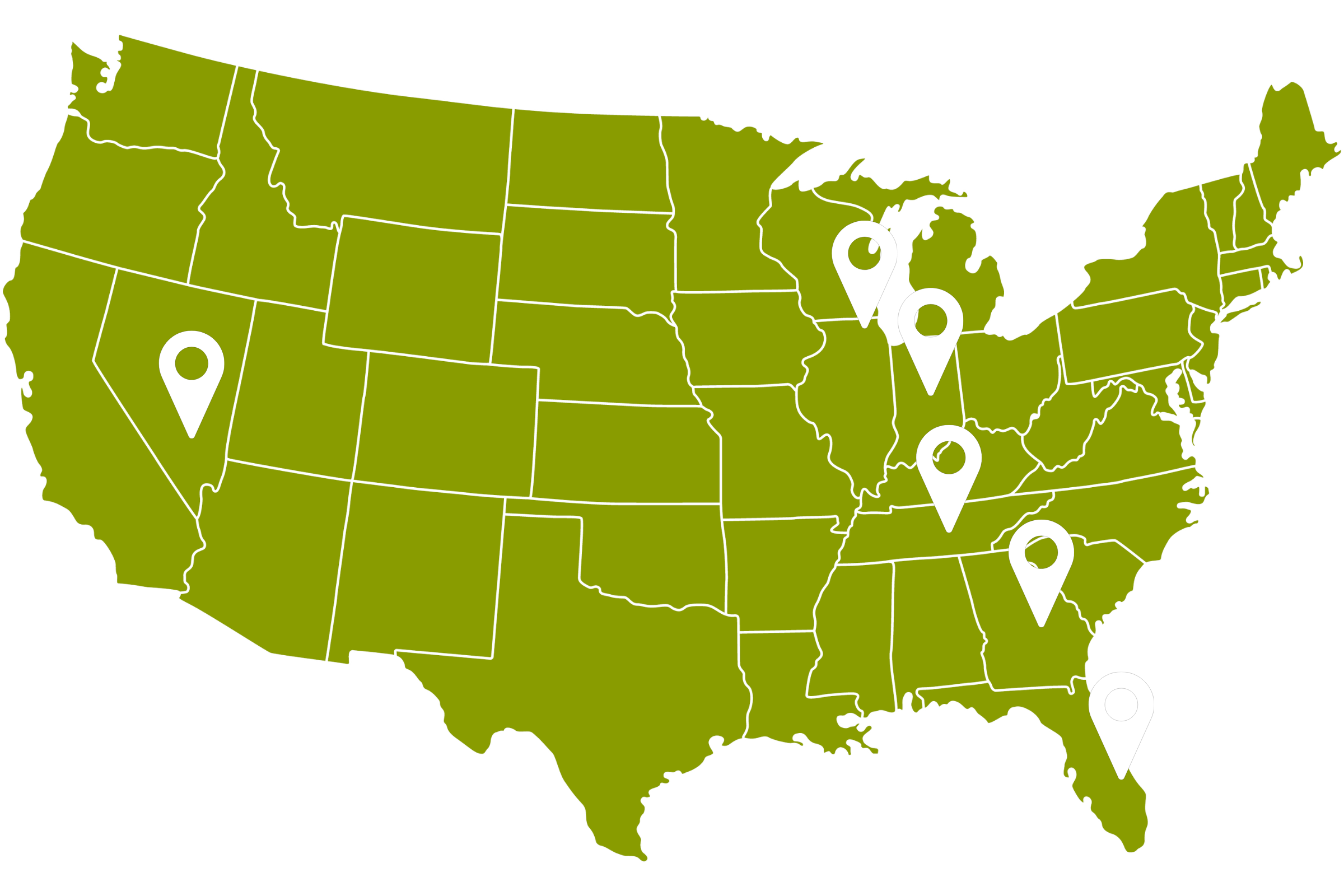 Map of the United States with SimTec Golf's service areas highlighted.