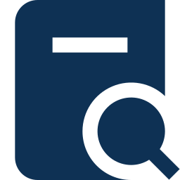 A dark blue magnifying glass icon with a black handle and a black rectangular bar above it.