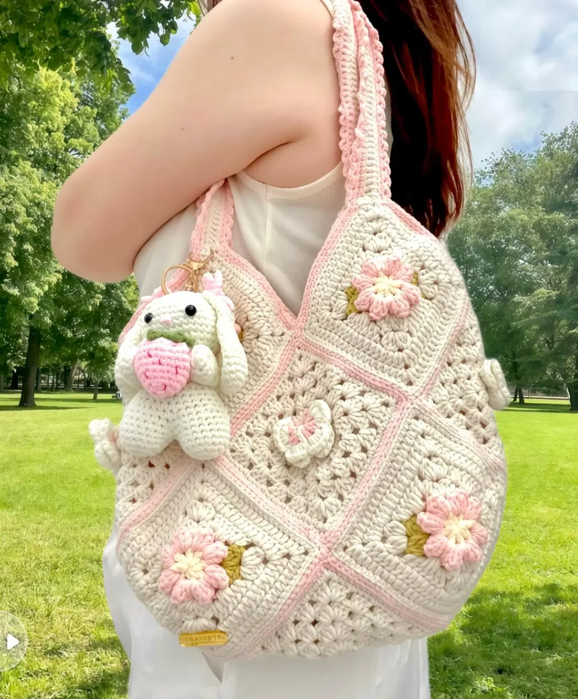 Crochet Flower Granny Square Tote – Handmade Bag