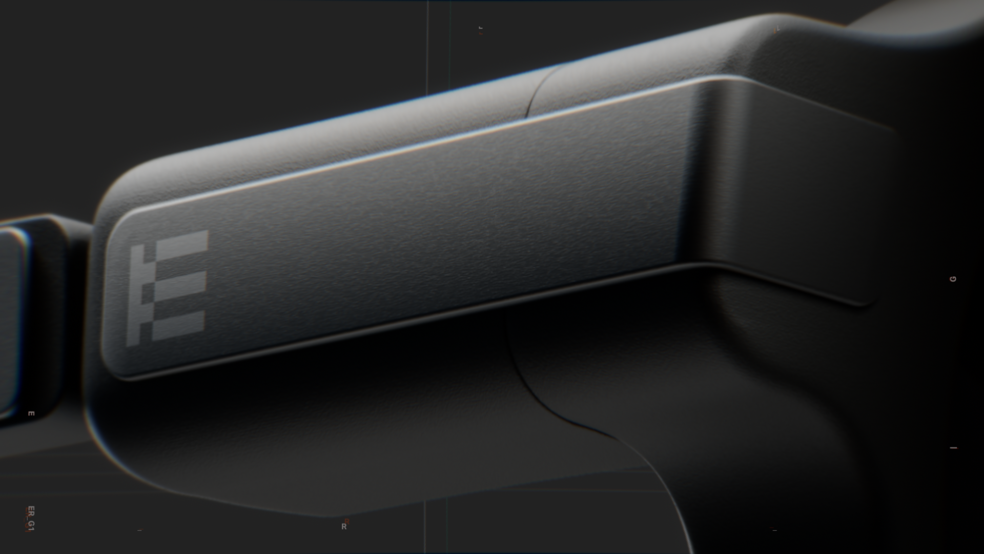 Close-up of a black gaming controller with a textured surface and visible button details.