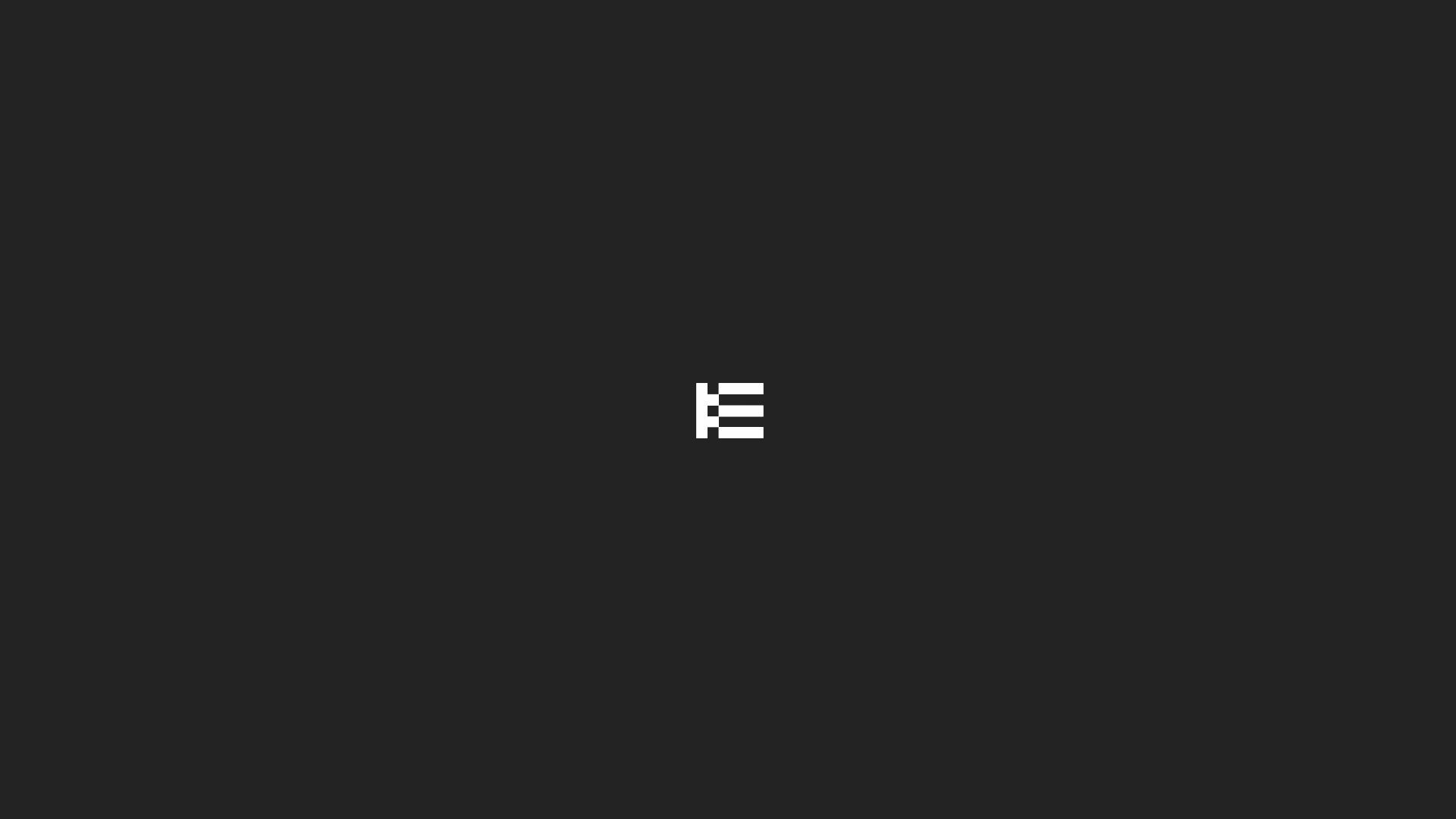 Abstract black and white minimalist "IE" text design on dark background.