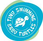 Circular logo for Tiny Swimming Babu Turtles with a blue background and white text, featuring a small turtle icon in the center.