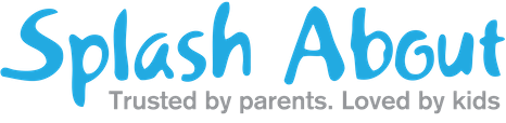 Splash About logo with blue text and tagline 'Trusted by parents. Loved by kids'
