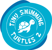 Logo with a blue circular background featuring a cute turtle and the text 'Tiny Swimming Turtles' surrounding it.