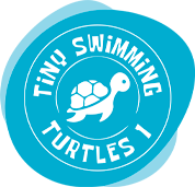 Logo for Tiny Swimming Turtles featuring a turtle inside a blue circle with white text.