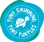 Logo for Tiny Swimmer Tiny Turtles, featuring a turtle graphic and circular text.