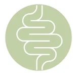 Ein stilisiertes grünes Logo eines menschlichen Darms, das den Verdauungstrakt symbolisiert.